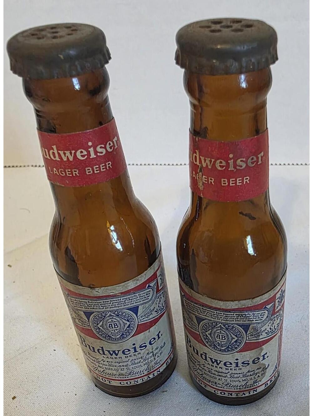 Vintage 1970s Budweiser Beer 4 In Glass Salt And Pepper Shaker